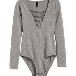 H&M Grey Bodysuit with Lacing Women’s Size M